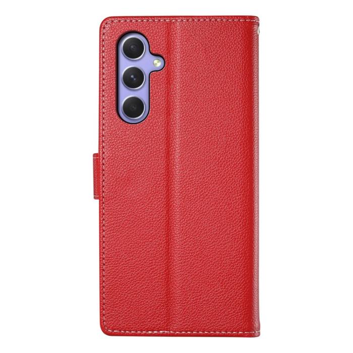 OEM - DF-012 Samsung Galaxy A55 5G Plånboksfodral Litchi Textur Konstläder - Röd