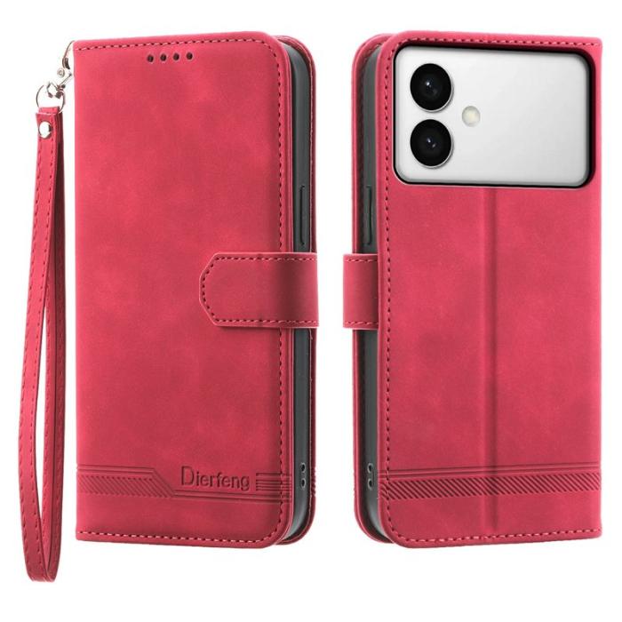 DIERFENG - DIERFENG Samsung Galaxy S26 Edge Plånboksfodral Konstläder Med Handledsrem - Röd