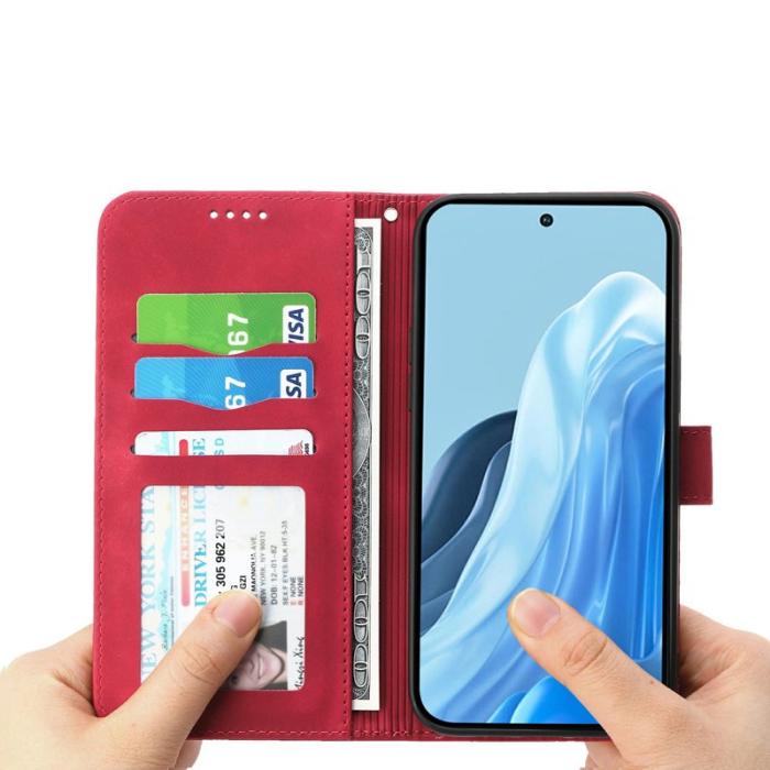 DIERFENG - DIERFENG Samsung Galaxy S26 Edge Plånboksfodral Konstläder Med Handledsrem - Röd