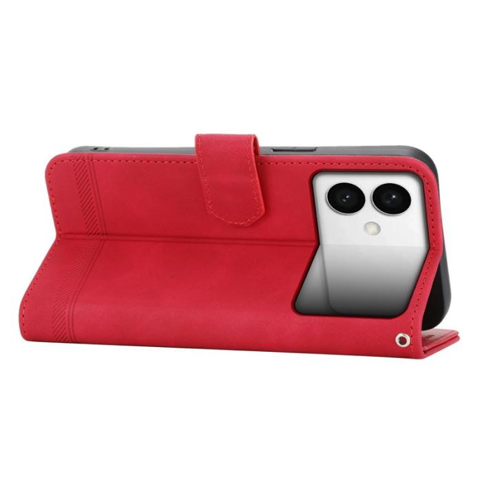 DIERFENG - DIERFENG Samsung Galaxy S26 Edge Plånboksfodral Konstläder Med Handledsrem - Röd