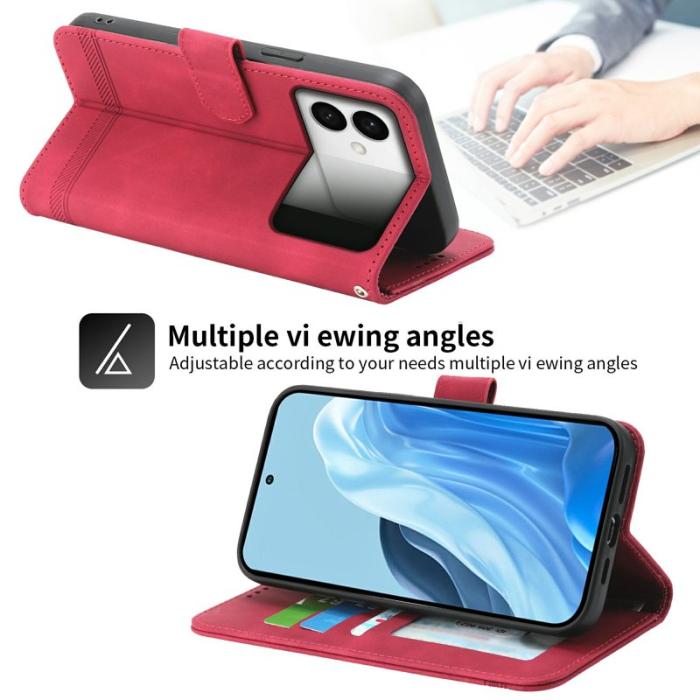 DIERFENG - DIERFENG Samsung Galaxy S26 Edge Plånboksfodral Konstläder Med Handledsrem - Röd