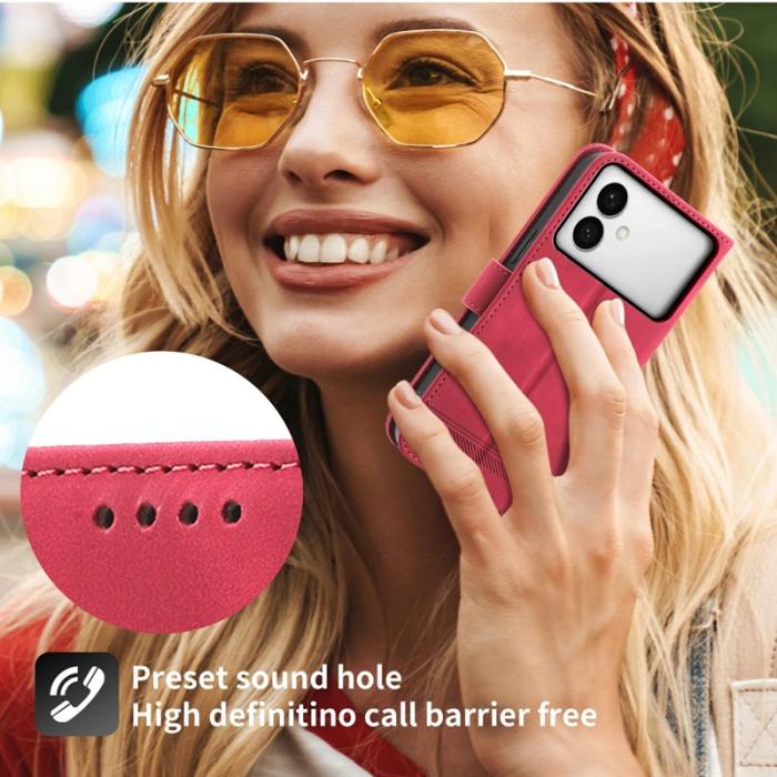 DIERFENG - DIERFENG Samsung Galaxy S26 Edge Plånboksfodral Konstläder Med Handledsrem - Röd