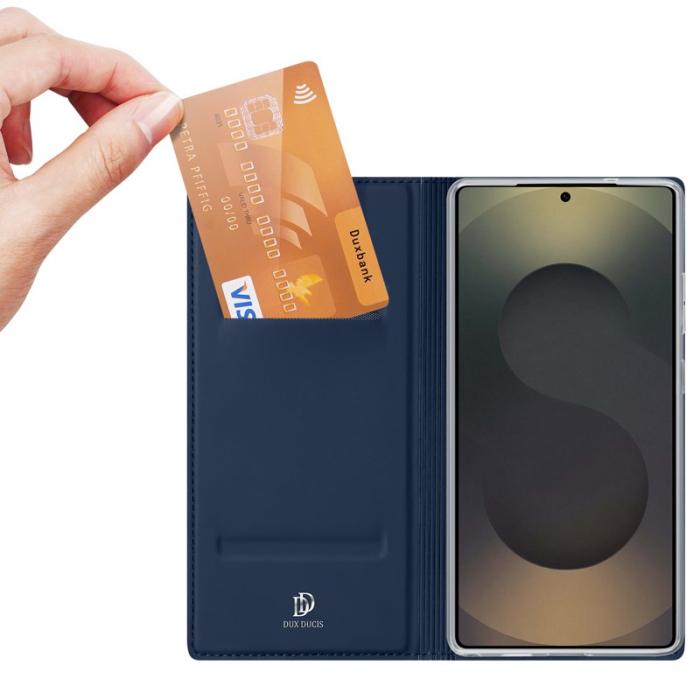 DIERFENG - DUX DUCIS Samsung Galaxy S26 Ultra Mobilskal Äkta Läder Ställ - Blå