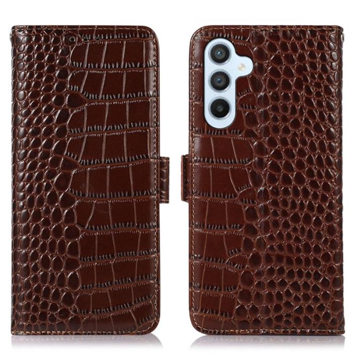 OEM - Genuine Leather Wallet Case Samsung Galaxy A55 5G RFID Skydd - Brun