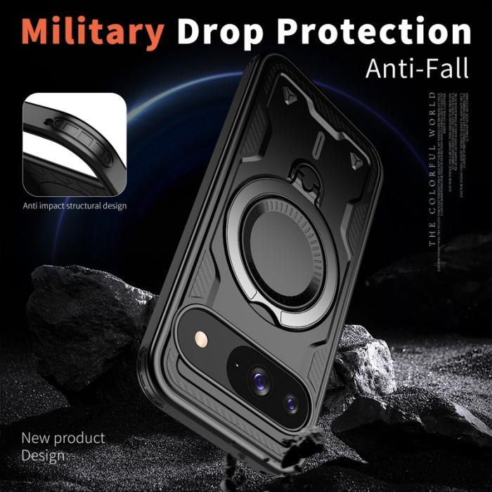 N/A - Google Pixel 10/10 Pro Skal Plast Militärskydd Med Ställ - Svart