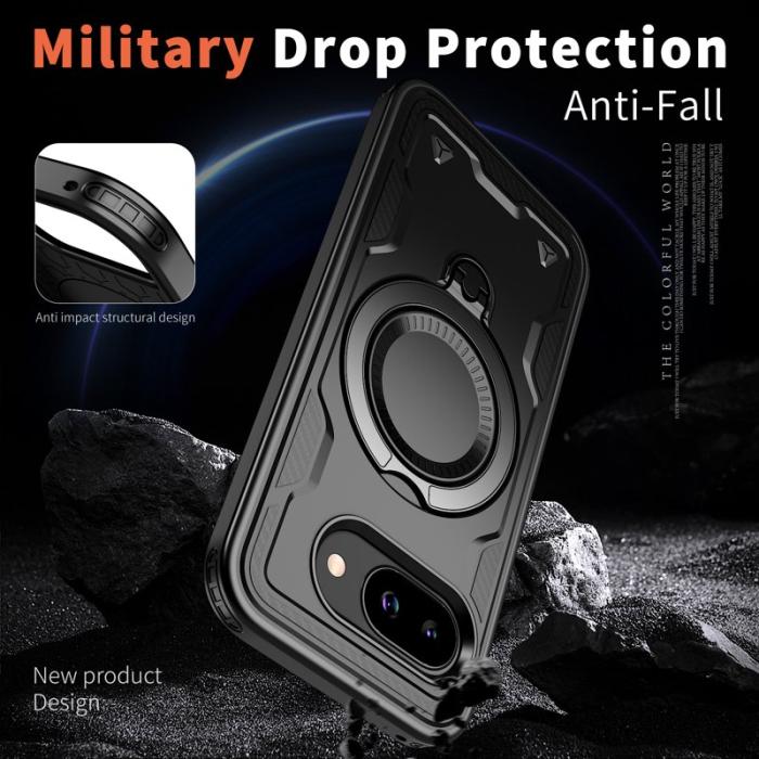 N/A - Google Pixel 9a Skal Militärskydd Plast Kickstand - Svart