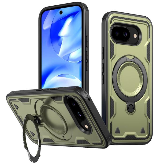 N/A - Google Pixel 9a Skal Plast Militärskydd Kickstand - Olive Green