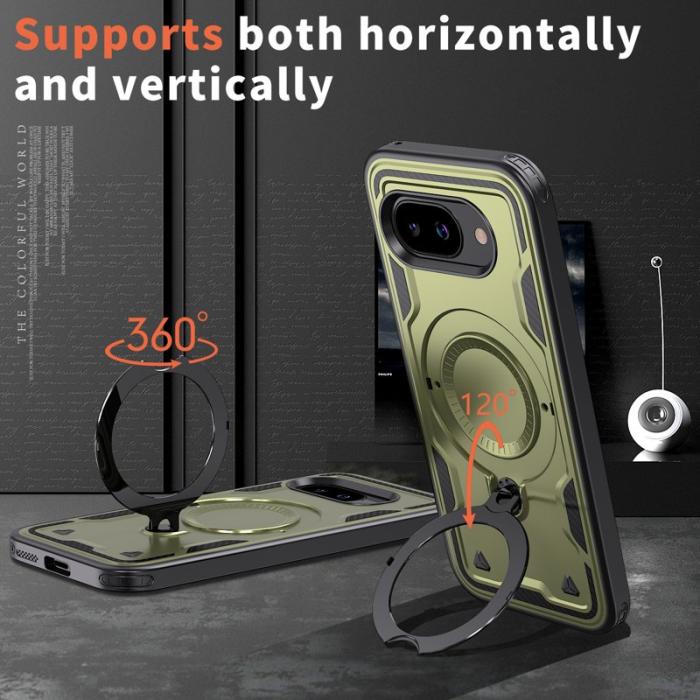 N/A - Google Pixel 9a Skal Plast Militärskydd Kickstand - Olive Green