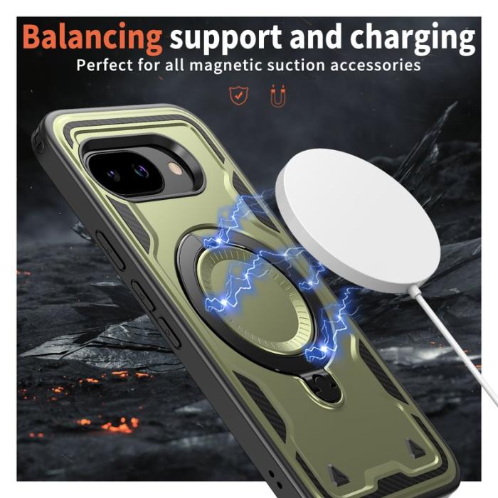 N/A - Google Pixel 9a Skal Plast Militärskydd Kickstand - Olive Green