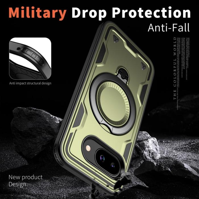 N/A - Google Pixel 9a Skal Plast Militärskydd Kickstand - Olive Green