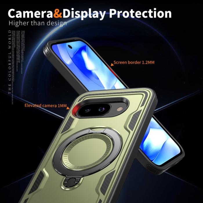 N/A - Google Pixel 9a Skal Plast Militärskydd Kickstand - Olive Green