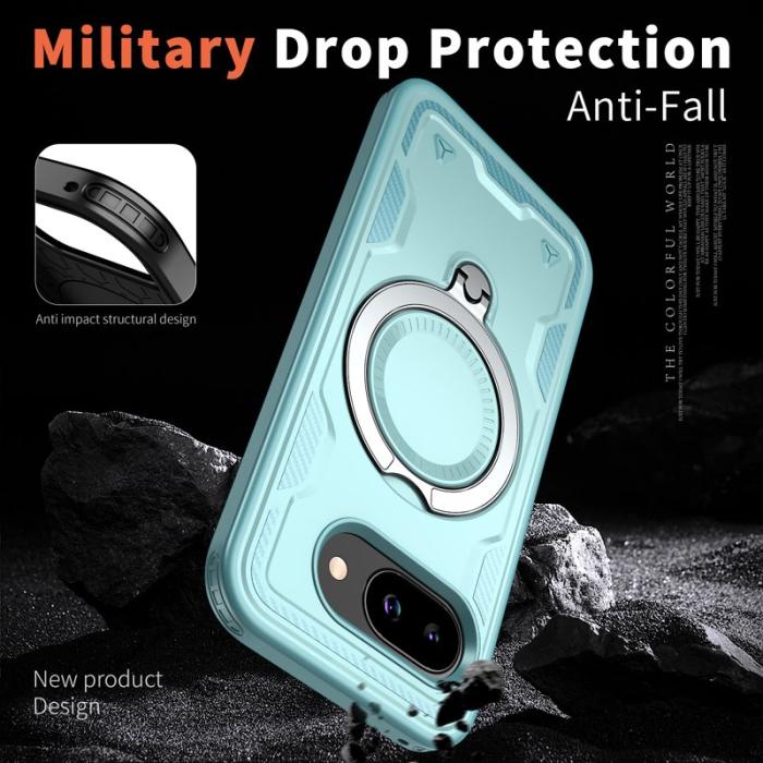 N/A - Google Pixel 9a Skal Plast Militärskydd Med Ställ - Baby Blue