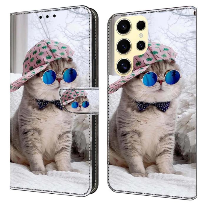OEM - HAT Samsung Galaxy S26 Ultra Fodral Mönstertryck Ställ Äkta Läder - Hat Cat