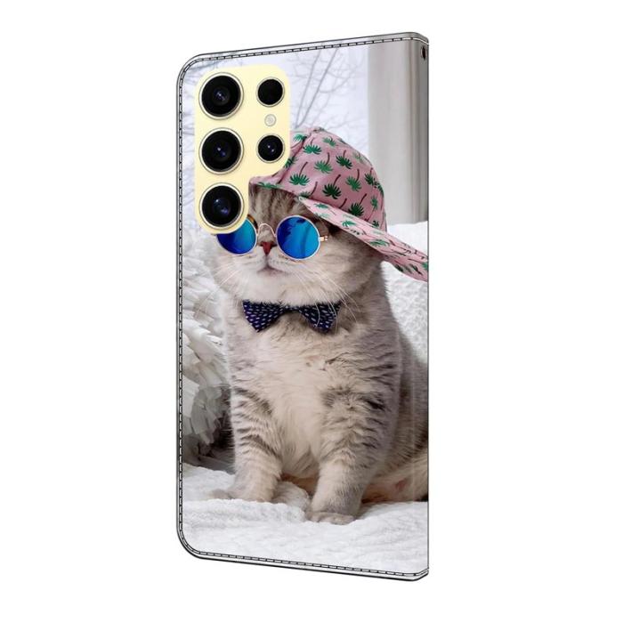 OEM - HAT Samsung Galaxy S26 Ultra Fodral Mönstertryck Ställ Äkta Läder - Hat Cat