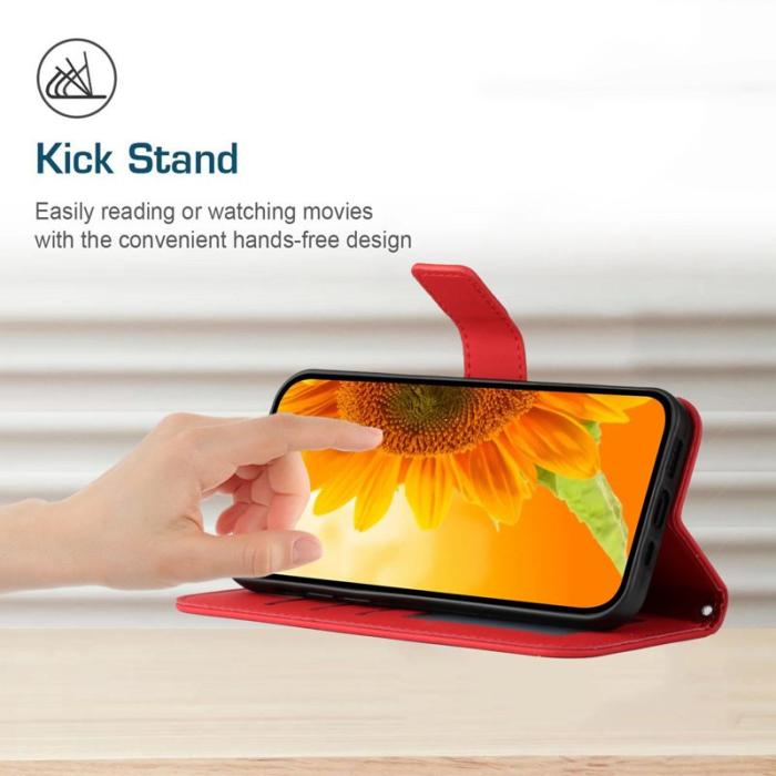 OEM - HT04 Samsung Galaxy A55 5G Plånboksfodral Konstläder Solros - Röd