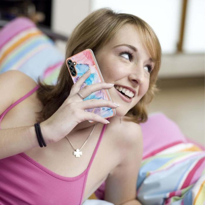 OEM - IMD Samsung Galaxy A55 5G Skal TPU Marmorblommönster - Blå