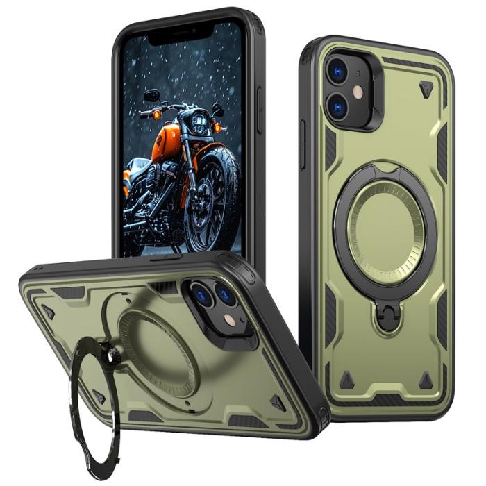 N/A - iPhone 11 / XR Skal Plast Militärskydd Kickstand - Olive Green