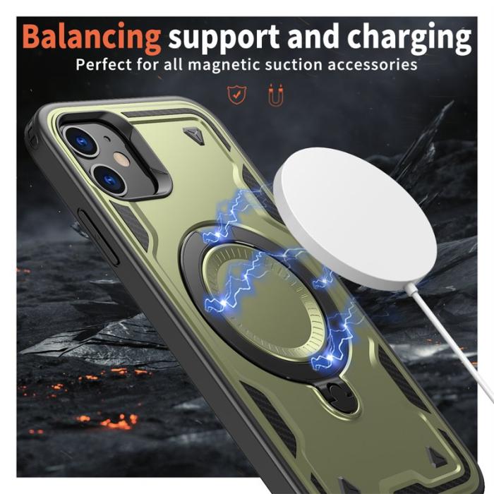 N/A - iPhone 11 / XR Skal Plast Militärskydd Kickstand - Olive Green