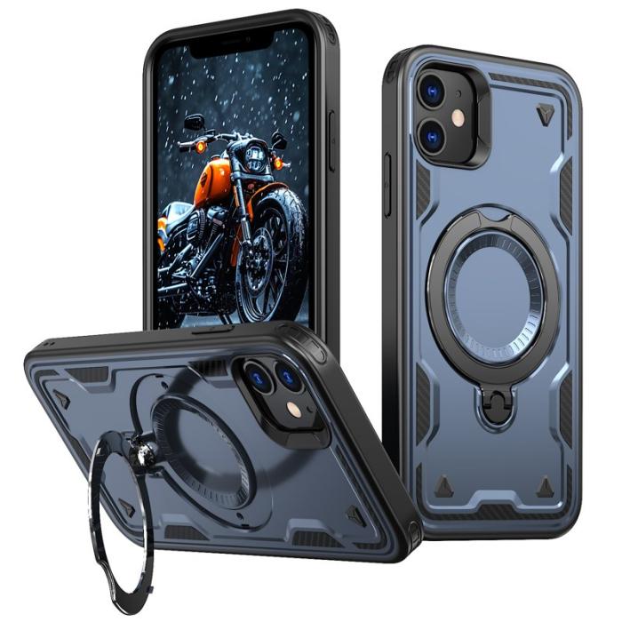 N/A - iPhone 11 / XR Skal Plast Militärt Skydd Kickstand - Blå