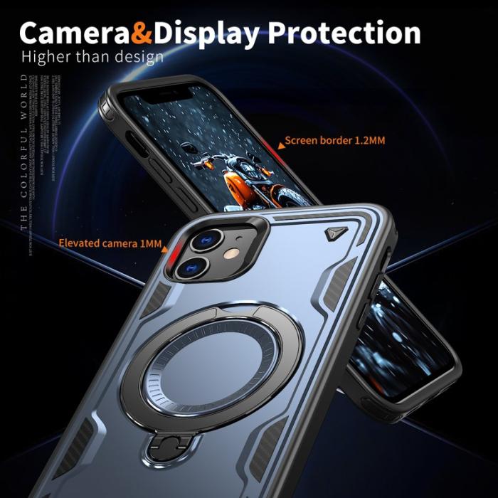 N/A - iPhone 11 / XR Skal Plast Militärt Skydd Kickstand - Blå