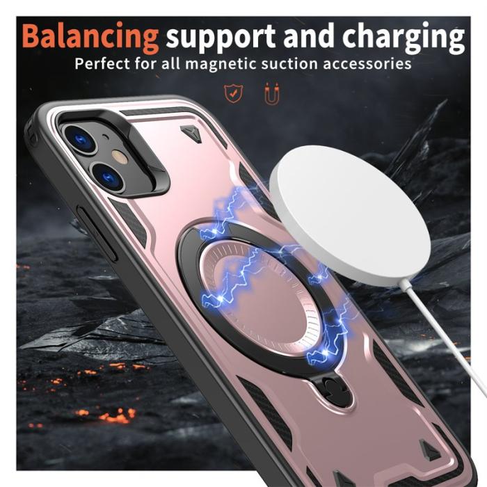 N/A - iPhone 11 / XR Skal Plast Militärt Skydd Kickstand - Roséguld