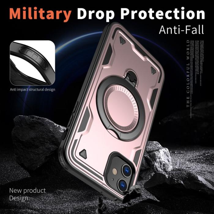 N/A - iPhone 11 / XR Skal Plast Militärt Skydd Kickstand - Roséguld