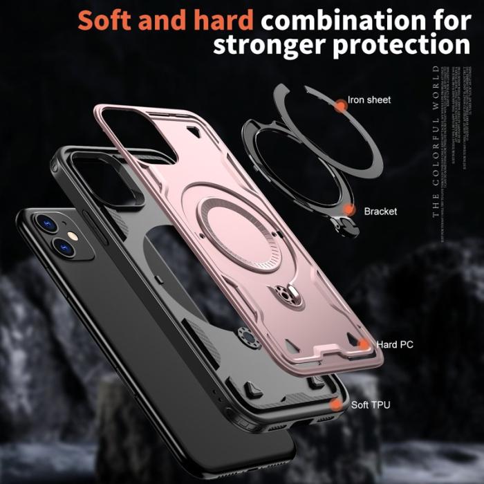 N/A - iPhone 11 / XR Skal Plast Militärt Skydd Kickstand - Roséguld