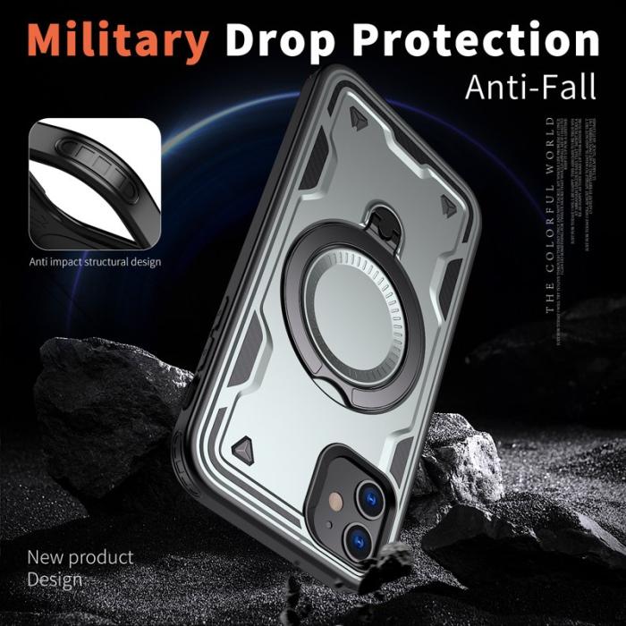 N/A - iPhone 11 / XR Skal Plast Militärt Skydd Med Ställ - Grå