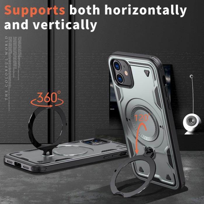 N/A - iPhone 11 / XR Skal Plast Militärt Skydd Med Ställ - Grå