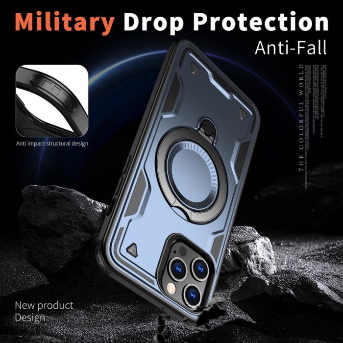 N/A - iPhone 12 Pro Skal Plast Militärskydd Kickstand - Blå