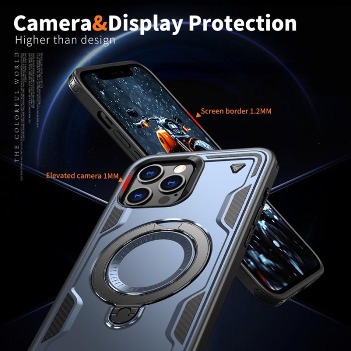 N/A - iPhone 12 Pro Skal Plast Militärskydd Kickstand - Blå