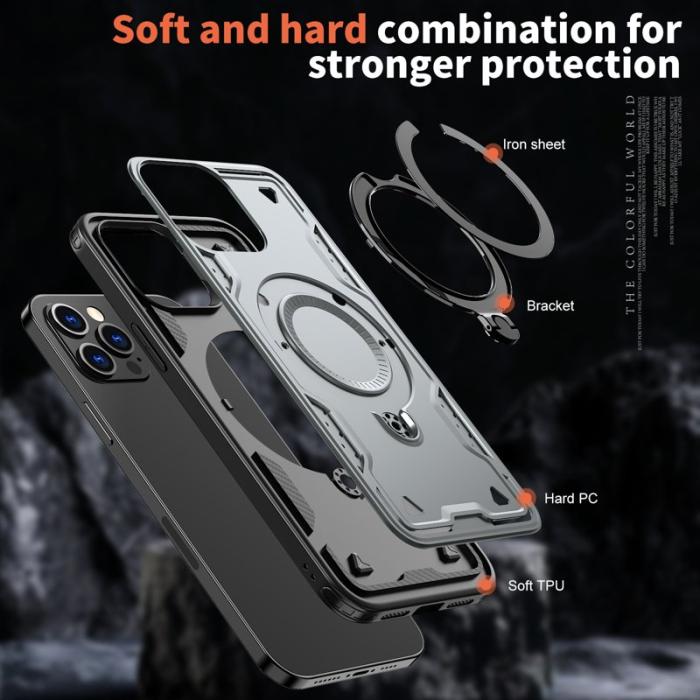 N/A - iPhone 12 Pro Skal Plast Militärskydd Kickstand - Grå