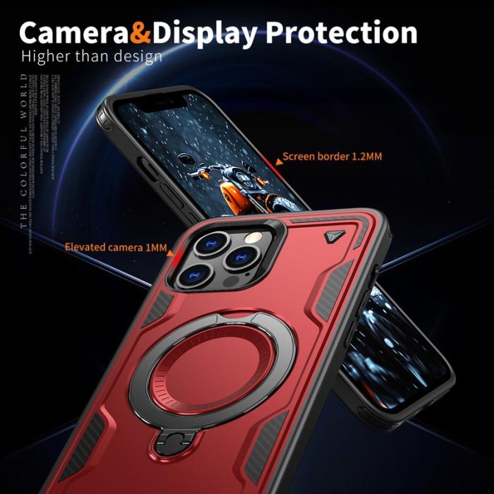 N/A - iPhone 12 Pro Skal Plast Militärskydd Kickstand - Röd