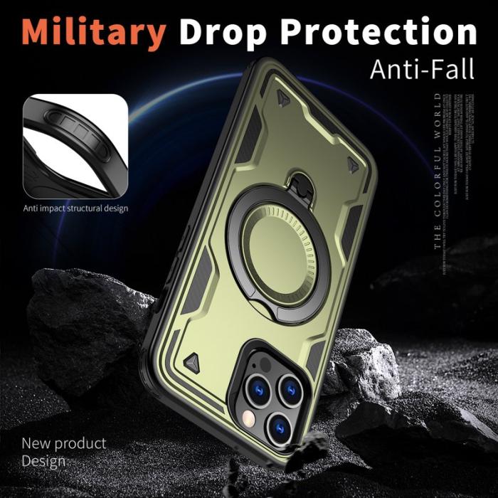 N/A - iPhone 12 Pro Skal Plast Militärskydd med Ställ - Olivgrön
