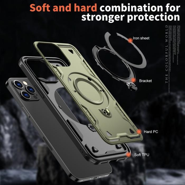 N/A - iPhone 12 Pro Skal Plast Militärskydd med Ställ - Olivgrön