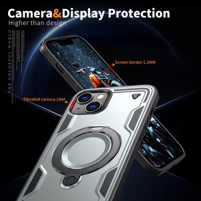 N/A - iPhone 14/13 Skal Militärskydd Plast Kickstand - Grå