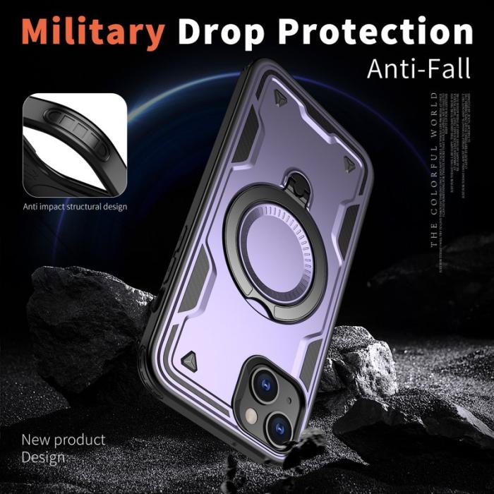 N/A - iPhone 14/13 Skal Militärt Skydd PC+TPU Ställ - Lila