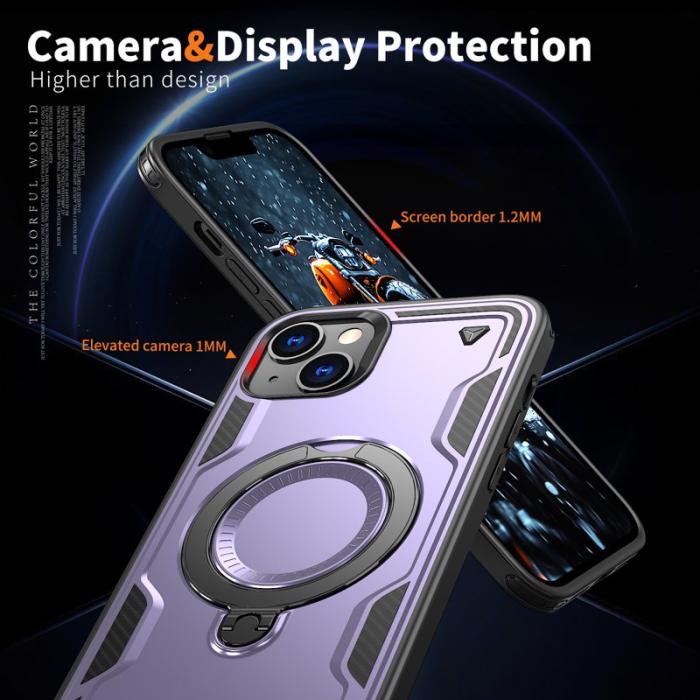 N/A - iPhone 14/13 Skal Militärt Skydd PC+TPU Ställ - Lila