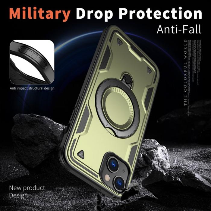 N/A - iPhone 14/13 Skal PC+TPU Militärt Skydd Kickstand - Olivgrön