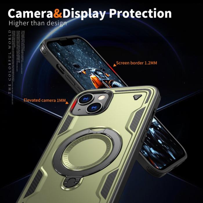 N/A - iPhone 14/13 Skal PC+TPU Militärt Skydd Kickstand - Olivgrön