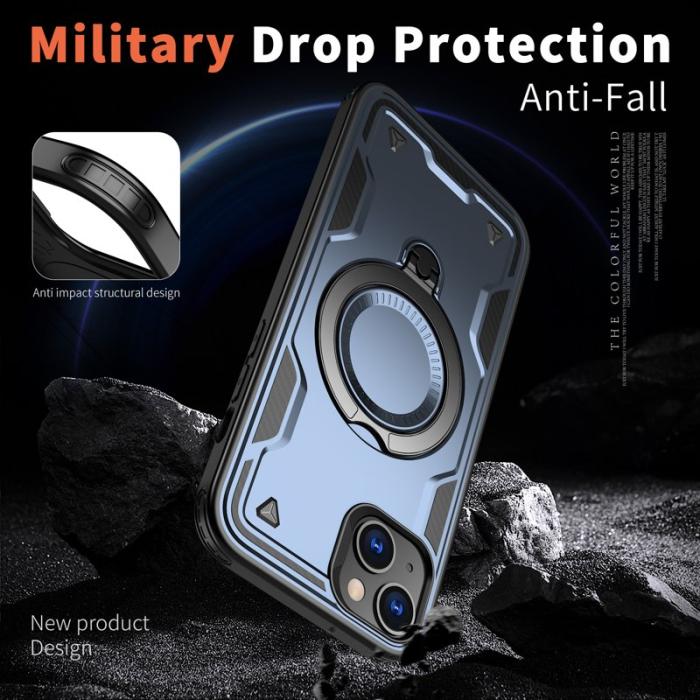 N/A - iPhone 14/13 Skal Plast Militärskydd Kickstand - Blå