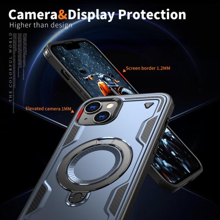 N/A - iPhone 14/13 Skal Plast Militärskydd Kickstand - Blå