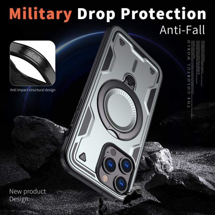 N/A - iPhone 14 Pro Max Skal Plast Militärskydd Kickstand - Grå