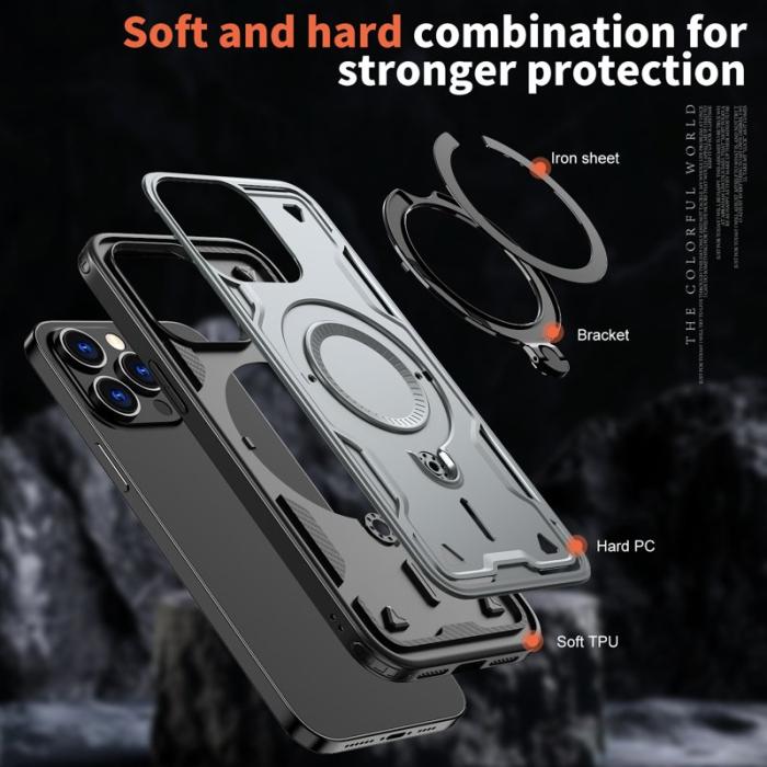 N/A - iPhone 14 Pro Max Skal Plast Militärskydd Kickstand - Grå