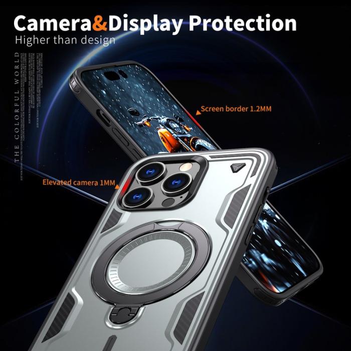 N/A - iPhone 14 Pro Max Skal Plast Militärskydd Kickstand - Grå