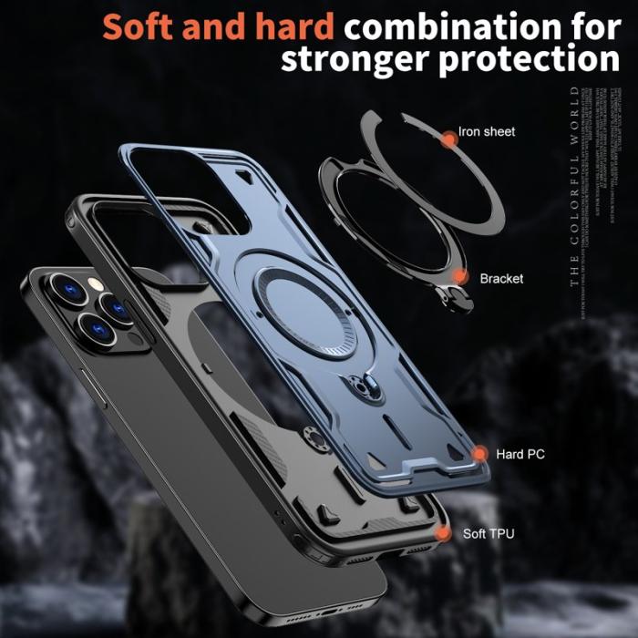 N/A - iPhone 14 Pro Max Skal Plast Militärskydd med Ställ - Blå