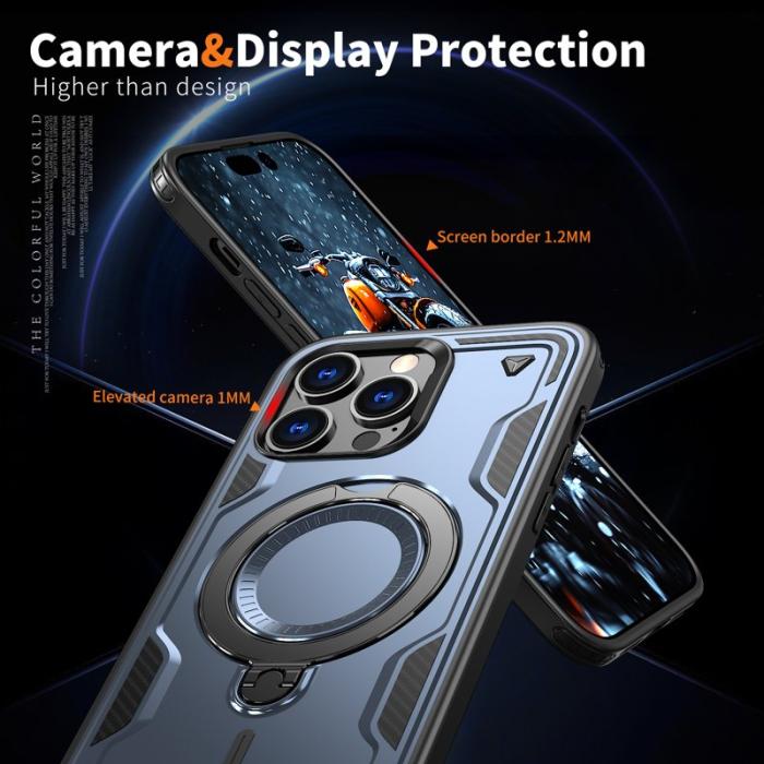 N/A - iPhone 14 Pro Max Skal Plast Militärskydd med Ställ - Blå