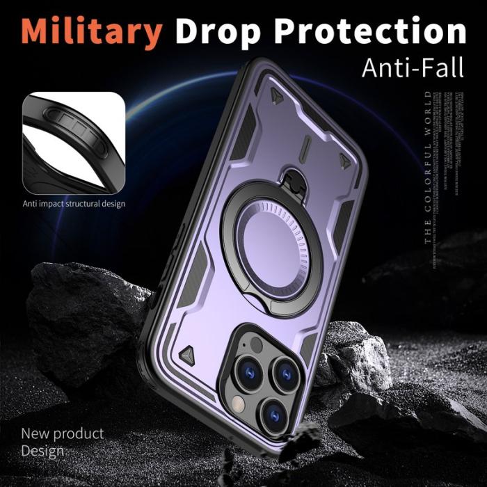 N/A - iPhone 14 Pro Max Skal Plast Militärskydd Med Ställ - Lila