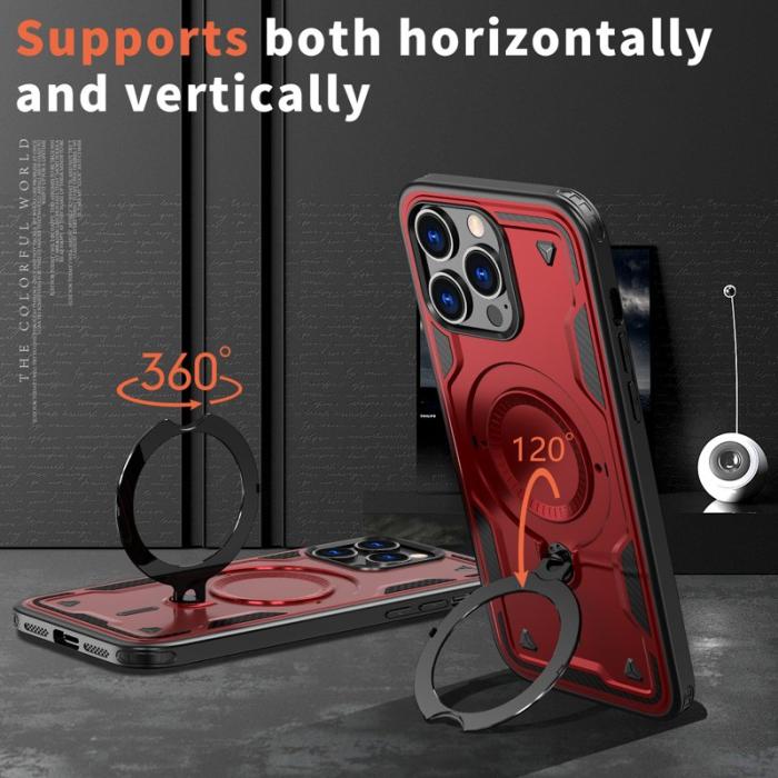 N/A - iPhone 14 Pro Max Skal Plast Militärskydd Med Ställ - Röd