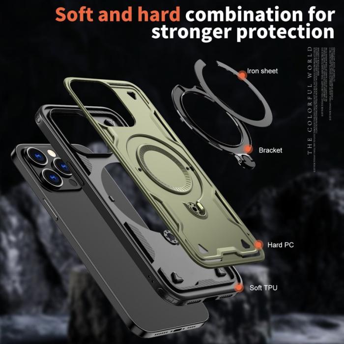 N/A - iPhone 14 Pro Skal Plast Militärskydd MagSafe - Olivgrön